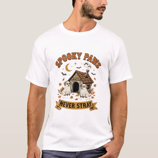 Halloween Hund Spökpinnar T Shirt (Framsida)