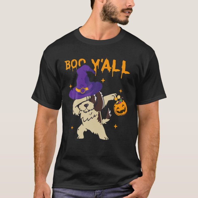 Halloween Hund Witch Hat Dabbing Pumpkins Animals  T Shirt (Framsida)
