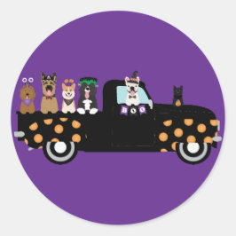 Halloween Hundar i Pickupa Lastbil Runt Klistermärke