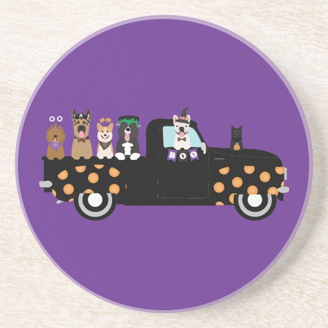 Halloween Hundar i Pickupa Lastbil Underlägg (Framsidan)