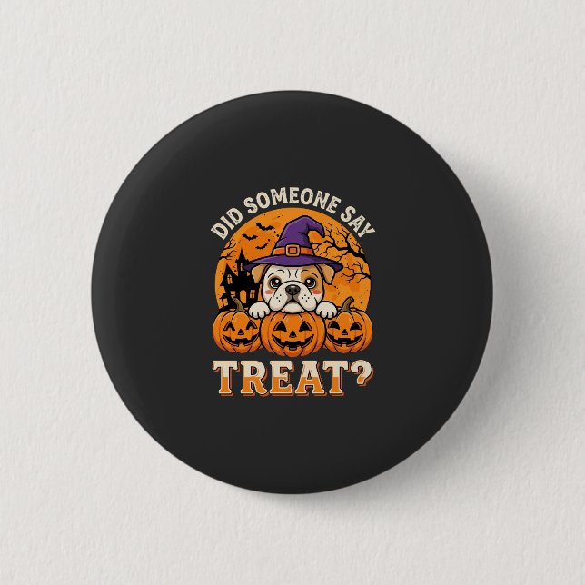 Halloween Hundgodis Bulldogg Pumpa Design Knapp (Framsida)