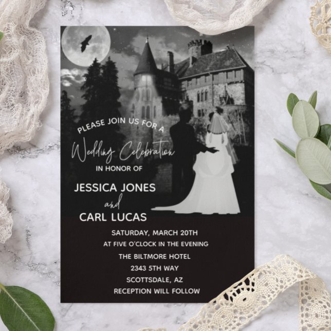 Halloween-hus Brudpar Bröllop Oktober Inbjudningar (Skapare uppladdad)