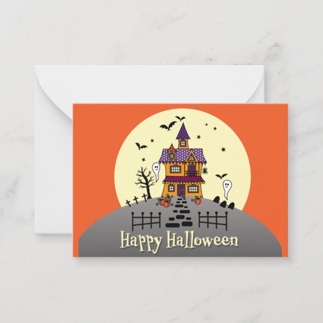Halloween-hus för lyckliga barn anteckningskort (Framsida)