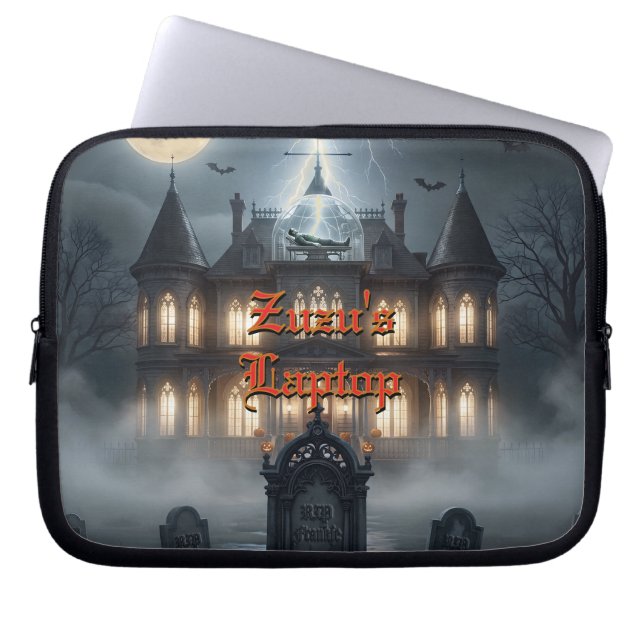 Halloween-hus med Frankie, mörkgrå  Laptop Fodral (Framsidan)