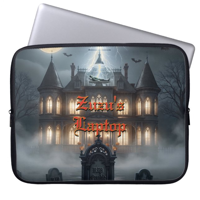Halloween-hus med Frankie, mörkgrå  Laptop Fodral (Framsidan)