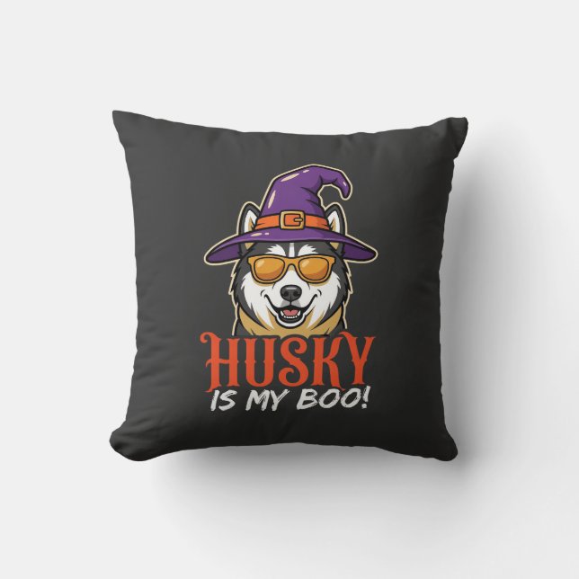 Halloween Husky Är Min Boo Häxhatt Kudde (Framsida)