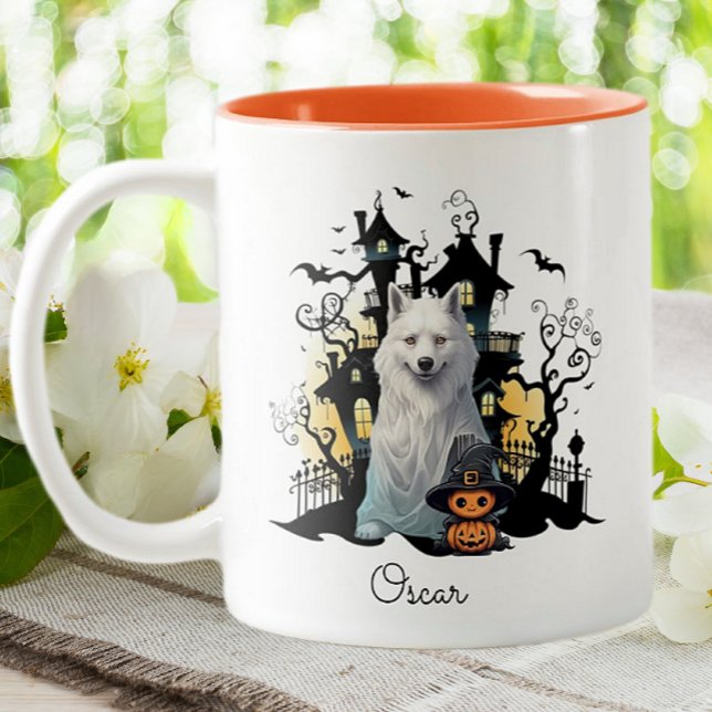 Halloween Husky Ghost Haunted House Personlig Två-Tonad Mugg (Skapare uppladdad)
