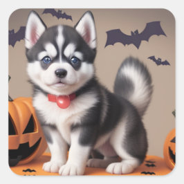 Halloween Husky Puppy-dekal Fyrkantigt Klistermärke