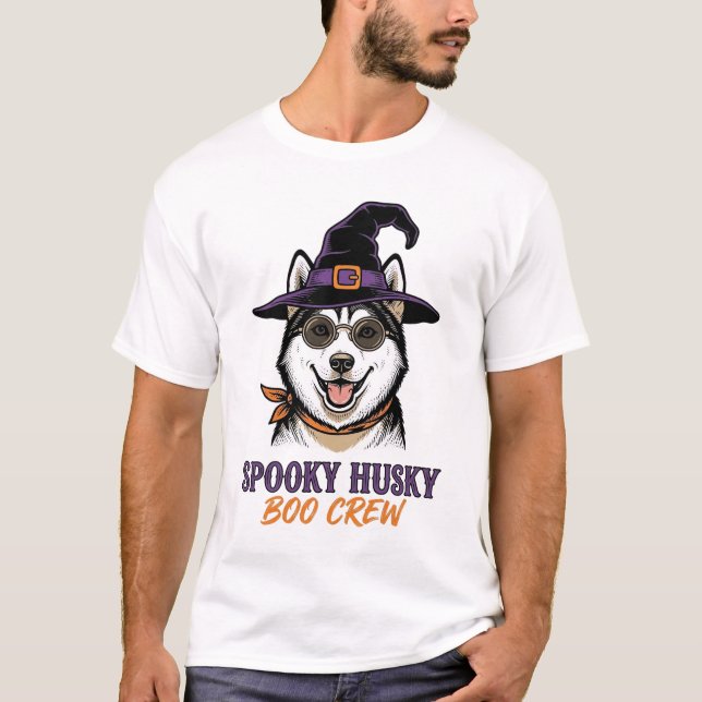 Halloween Husky Tröja Häxa Hund Vintage Grafisk (Framsida)