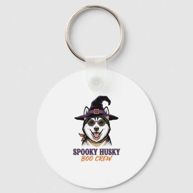 Halloween Husky Tröja Häxa Hund Vintage Grafisk Nyckelring (Framsida)