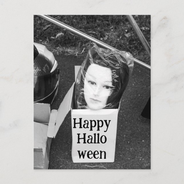 Halloween-huvud i en låda vykort (Framsida)