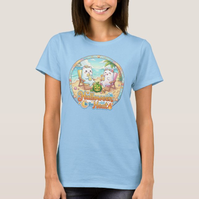 Halloween i hettan – Söt spökkatts sommar T Shirt (Framsida)