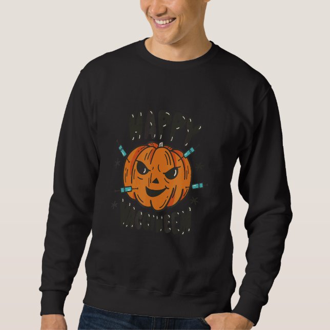 Halloween I-vaccinering mot Un-vaccinerad mask-kon Lång Ärmad Tröja (Framsida)