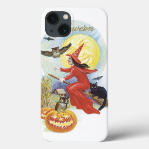 Halloween i vintage-stil, Flygande häxa med en sva