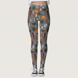 Halloween Icons Mönster Grått Leggings