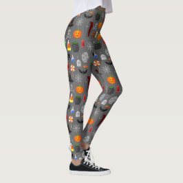 Halloween Icons Mönster Grått Leggings