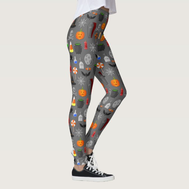 Halloween Icons Mönster Grått Leggings (Höger)