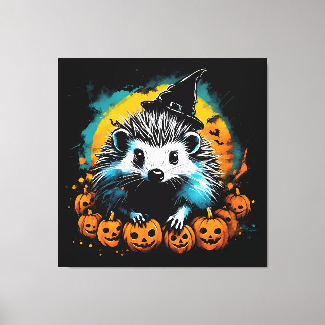 Halloween Igelkott och pumpor söta Canvastryck (Framsida)