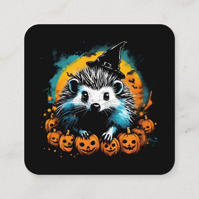 Halloween Igelkott och pumpor söta Fyrkantigt Visitkort (Baksida)