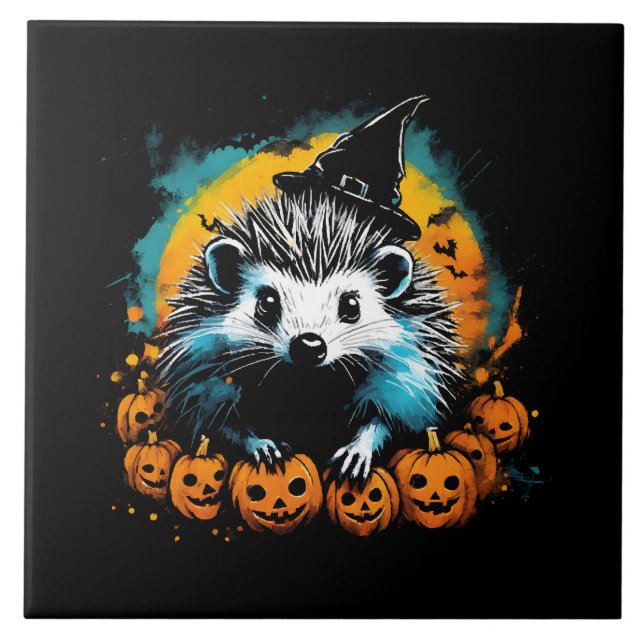 Halloween Igelkott och pumpor söta Kakelplatta (Framsidan)