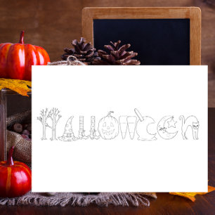 Halloween-ikoner Färgning av vykort för Bok