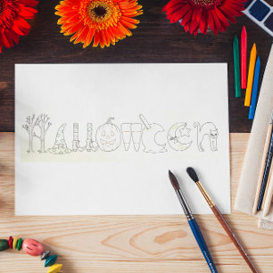 Halloween-ikoner Färgning av vykort för Bok