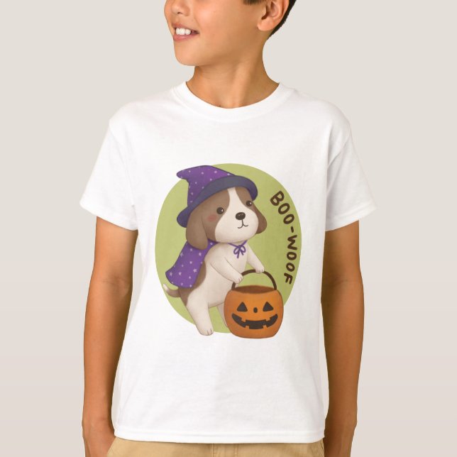Halloween Illustration: Boo-Woof (Beagle) T Shirt (Framsida)