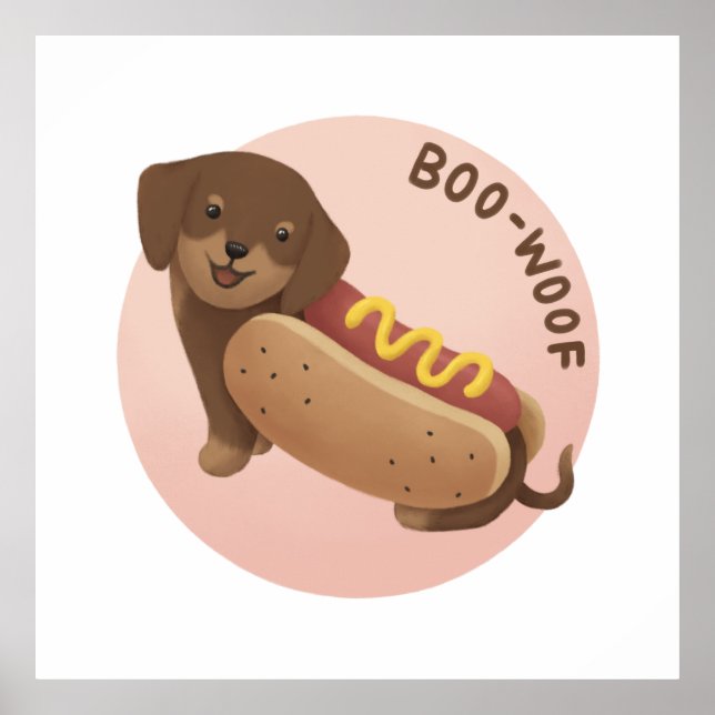 Halloween Illustration: Boo-Woof (Dachshund) Poster (Framsidan)