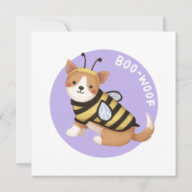 Halloween Illustration: Boo-Woof (Welsh Corgi) Inbjudningar (Framsida)