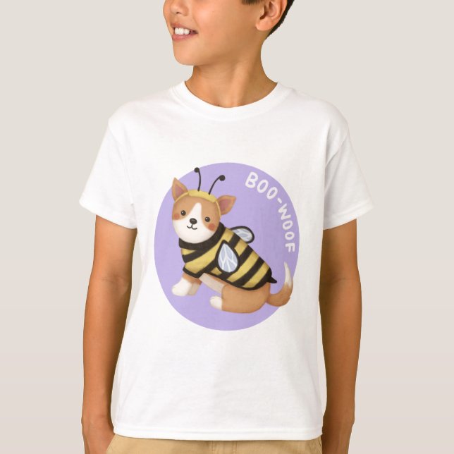Halloween Illustration: Boo-Woof (Welsh Corgi) T Shirt (Framsida)