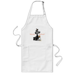 halloween-illustration i mode med en broom långt förkläde