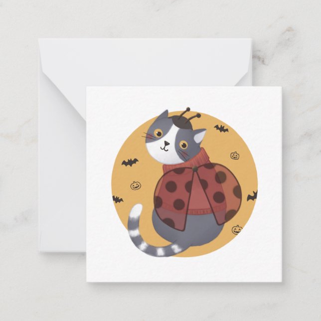 Halloween Illustration: Ladybug Cat Anteckningskort (Framsida)