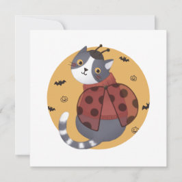 Halloween Illustration: Ladybug Cat Inbjudningar