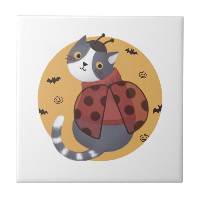 Halloween Illustration: Ladybug Cat Kakelplatta (Framsidan)