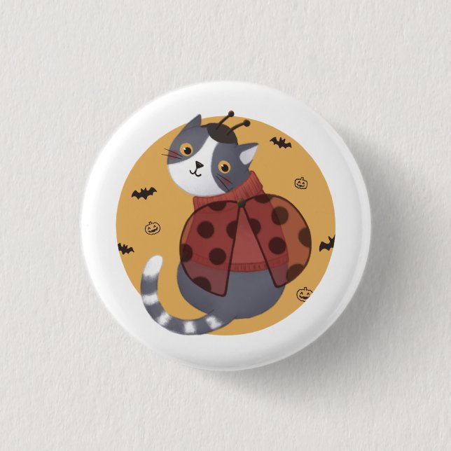 Halloween Illustration: Ladybug Cat Knapp (Framsida)