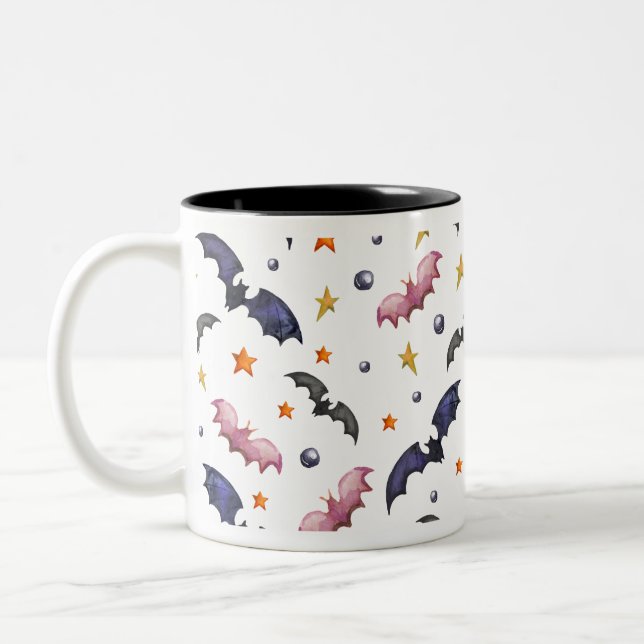 Halloween-illustration med fladdermöss och stjärno Två-Tonad mugg (Vänster)