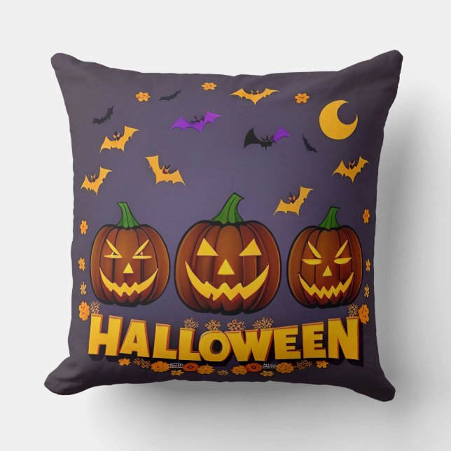 Halloween-illustration med jack-o'-lanterns kudde (Framsida)