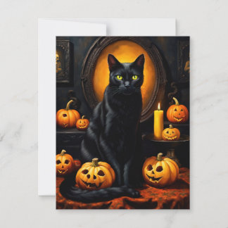 Halloween-illustration med katt och pumpor julkort