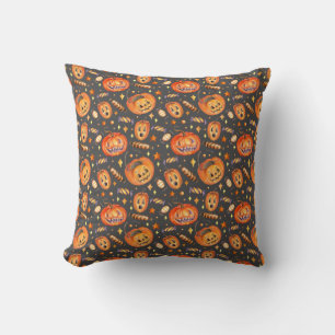 Halloween-illustration med pumpa och godis kudde