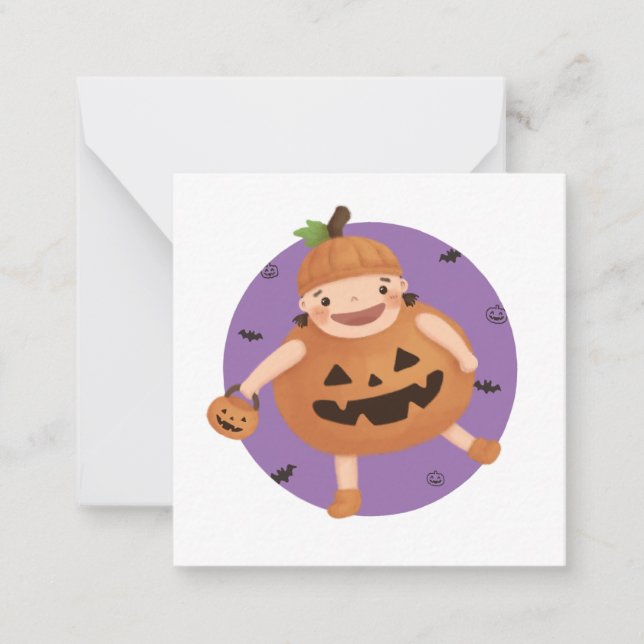 Halloween Illustration: Pumpkin Girl Anteckningskort (Framsida)