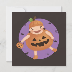 Halloween Illustration: Pumpkin Girl Inbjudningar