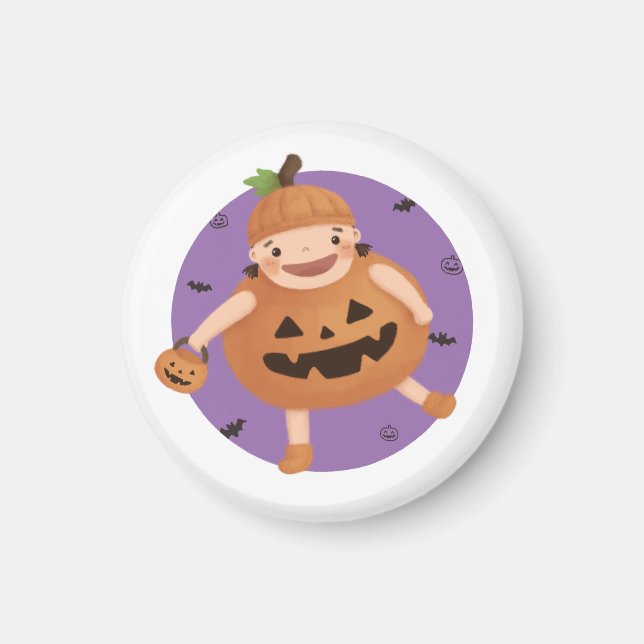 Halloween Illustration: Pumpkin Girl Magnet (Framsidan)