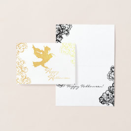 halloween illustration raven och snöre folierat kort