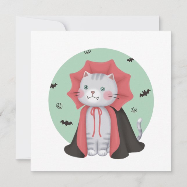 Halloween Illustration: Vampyre Cat Inbjudningar (Framsida)