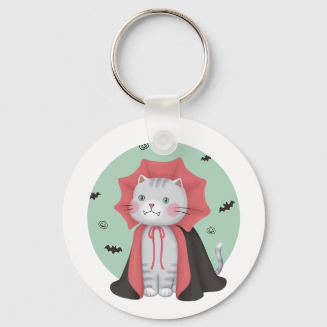Halloween Illustration: Vampyre Cat Nyckelring (Framsida)
