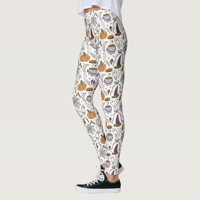 Halloween Illustrations Mönster Leggings (Vänster)