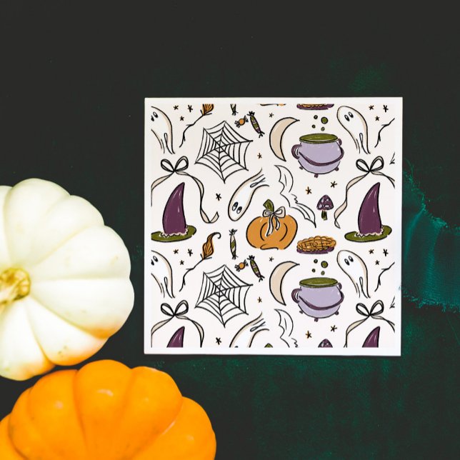Halloween Illustrations Mönster Pappersservett (Our Little Boo is Almost Due Halloween Illustrations Baby Shower Napkins)