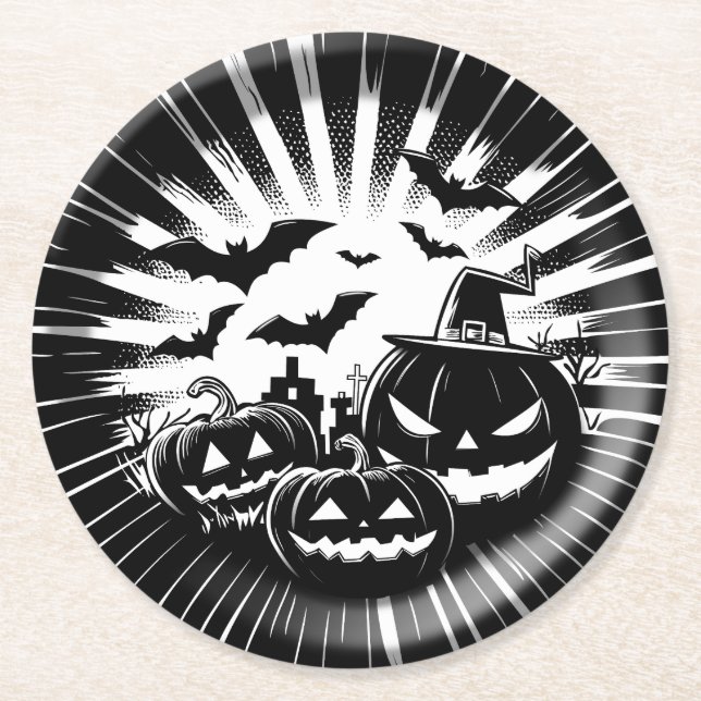 Halloween in black and white underlägg papper rund (Framsidan)