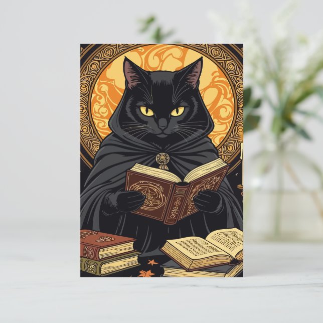 Halloween in Hardback a cat Reading Bokar Inbjudningar (Stående Fram)