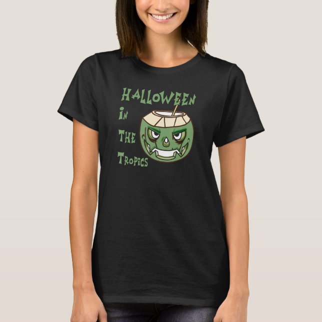 Halloween In The Tropics Coconut Face Jack O Lante T Shirt (Framsida)